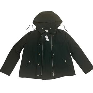 LOFT Hooded Raincoat Jacket Green | Gold Hardware, Minimalist Fall, M $130 NWT